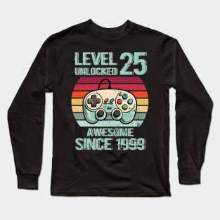 Level 25 Unlocked video games 25th birthday 25 years old Long Sleeve T-Shirt
